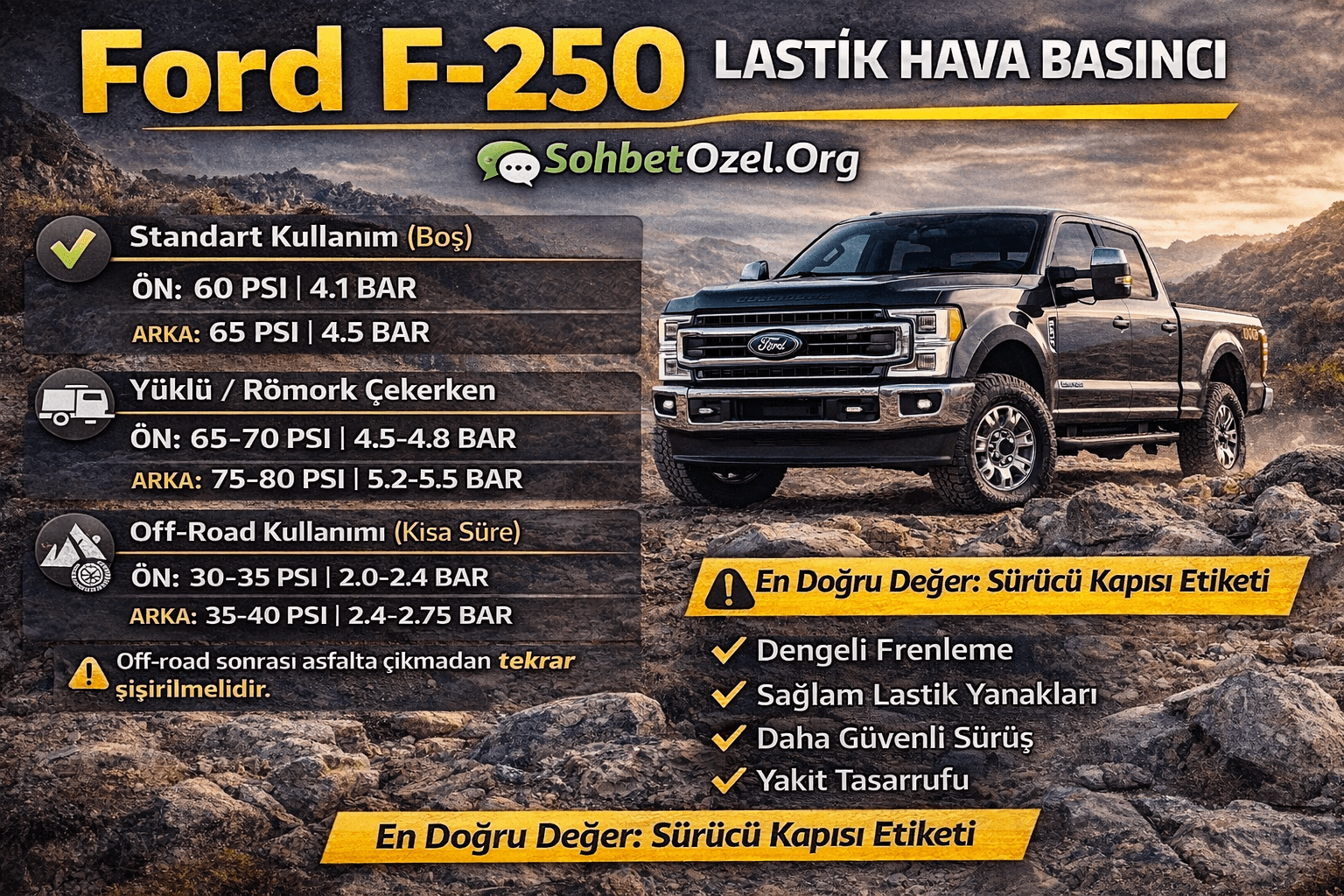 Ford F-250 Lastik Hava Basıncı