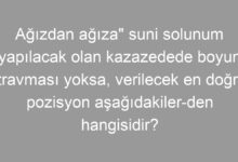 Ağızdan ağıza" suni solunum yapılacak olan kazazedede boyun travması yoksa, verilecek en doğru pozisyon aşağıdakiler-den hangisidir?