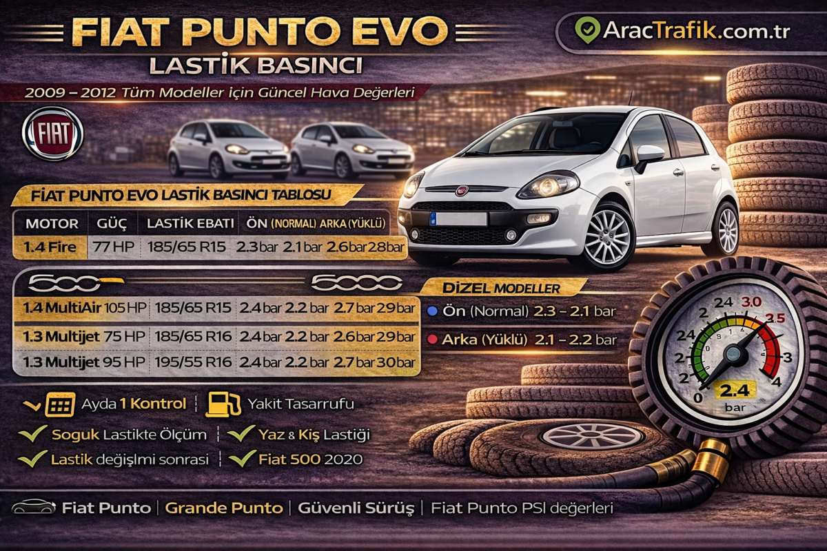 Fiat Punto Evo Lastik Basıncı Kaç Olmalıdır