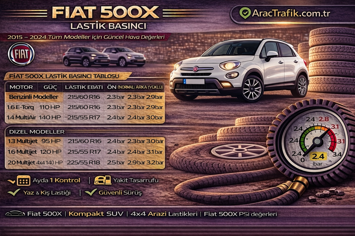 Fiat 500X lastik basıncı ne kadar olması lazım