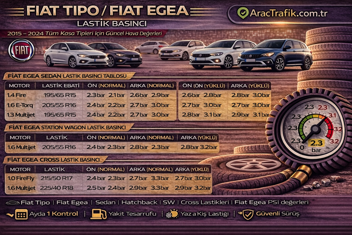 Fiat Egea lastik hava basıncı Ne Kadar Olması Lazım