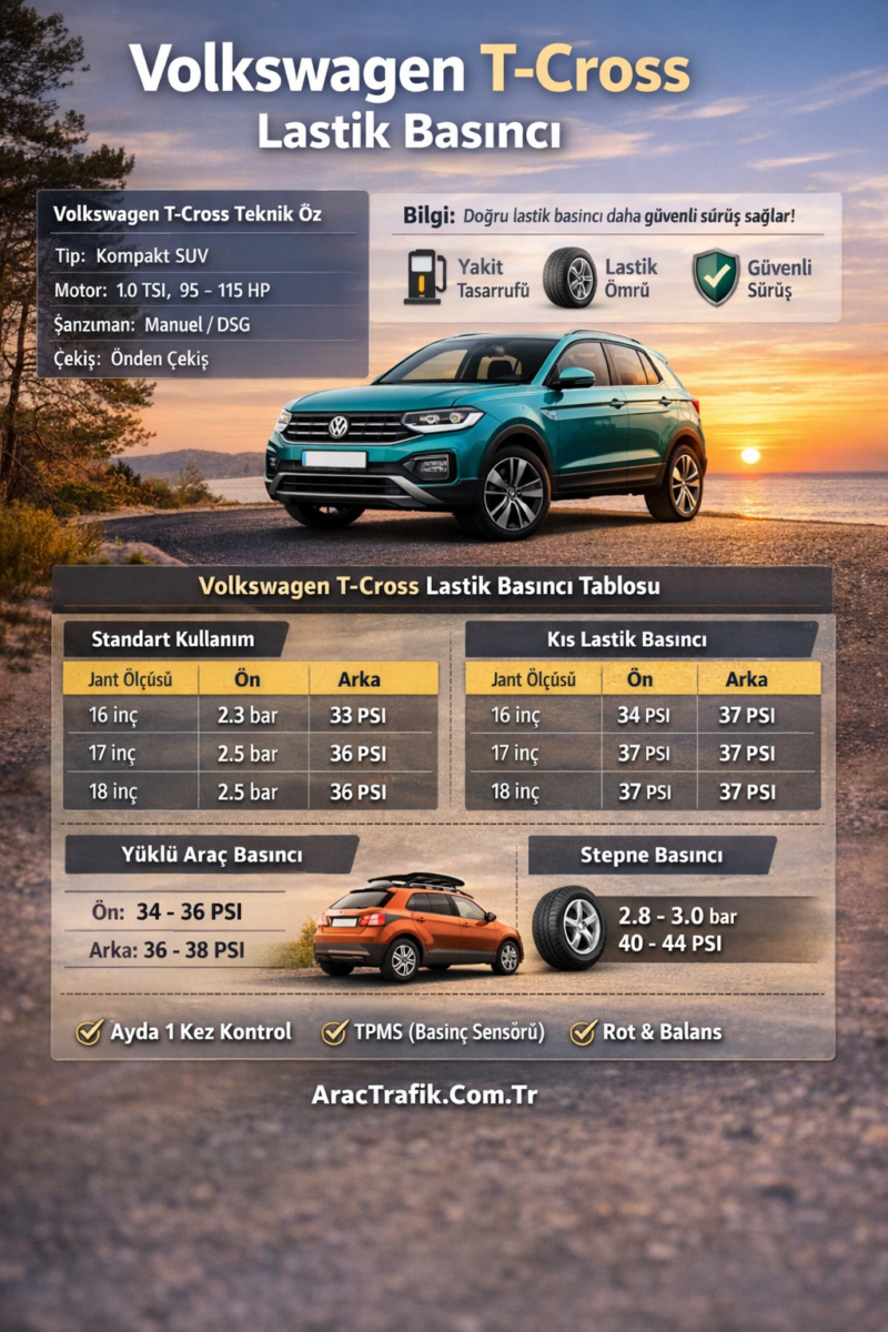 Volkswagen T Cross lastik basıncı