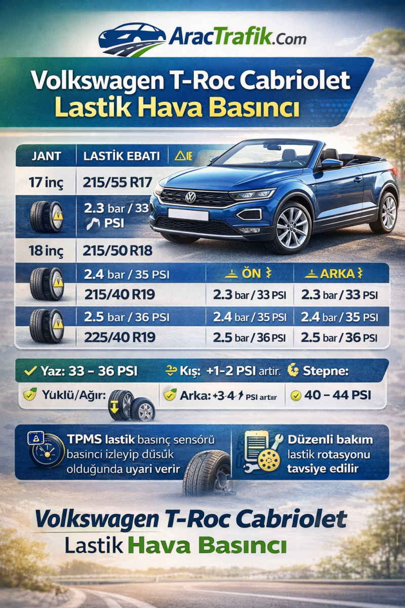 Volkswagen T Roc Cabriolet Lastik Basıncı