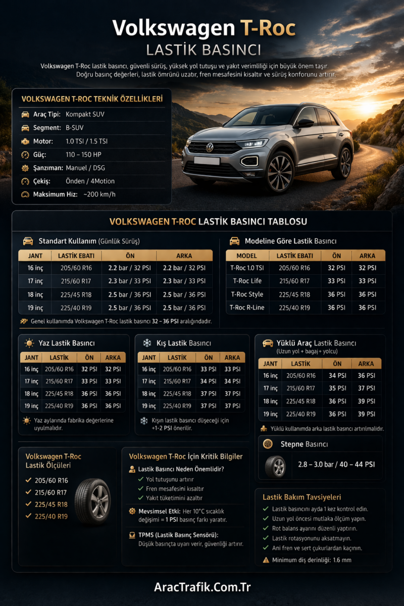 Volkswagen T Roc lastik basıncı
