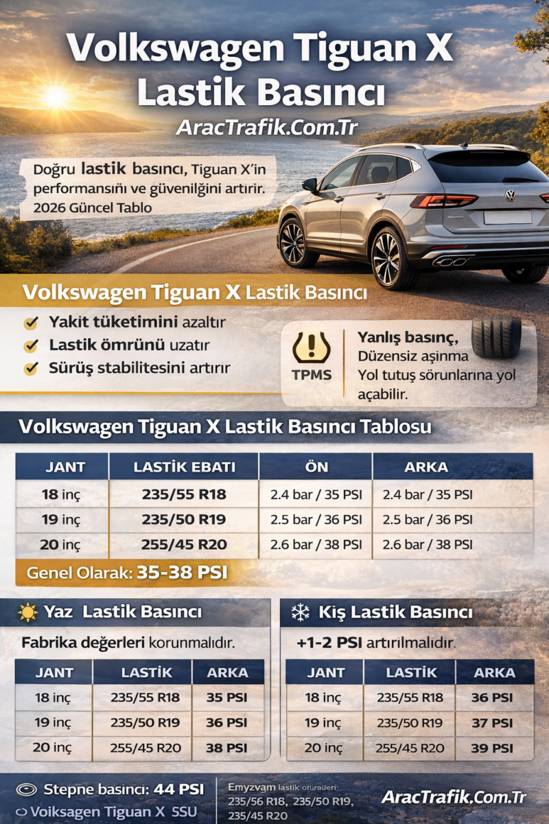 Volkswagen Tiguan X lastik basıncı Volkswagen Tiguan X lastik basıncı