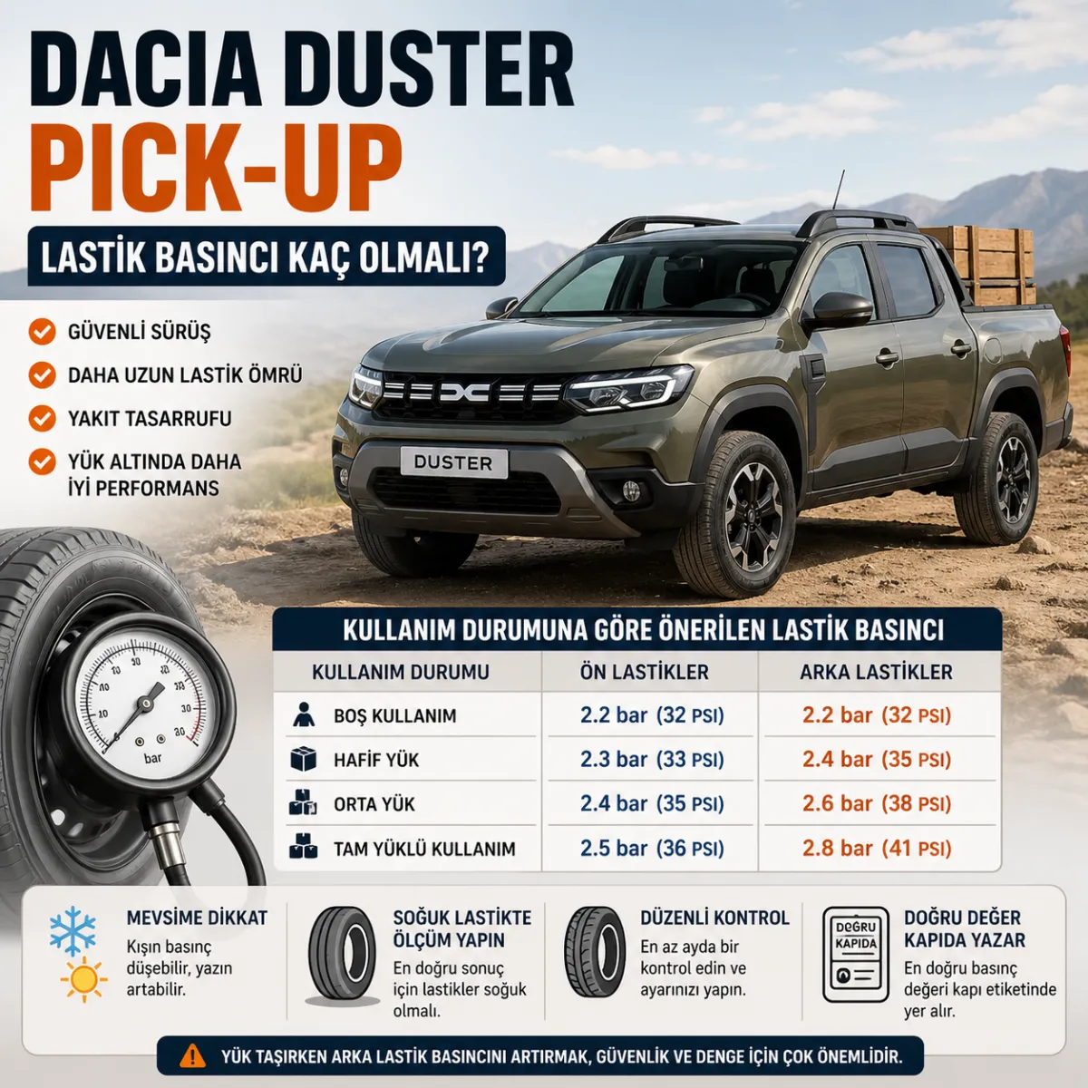 Dacia Duster Pick Up Lastik Basıncı