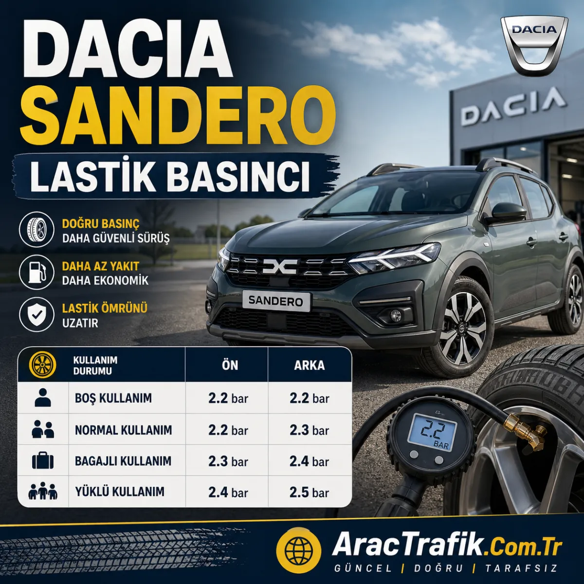 Dacia Sandero Lastik Basıncı Kaç Olmalı?