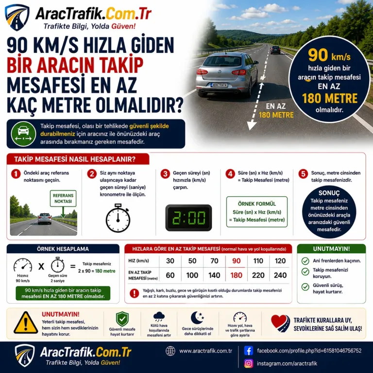 90 km/s Hızla Giden Bir Aracın Takip Mesafesi En Az Kaç Metre Olmalıdır?