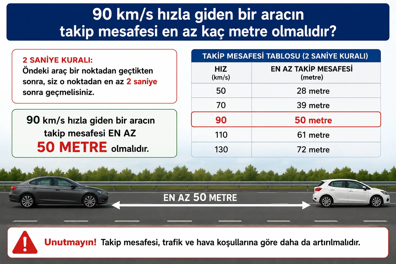 90 km s Hızla Giden Bir Aracın Takip Mesafesi En Az Kaç Metre Olmalıdır 90 km s Hızla Giden Bir Aracın Takip Mesafesi En Az Kaç Metre Olmalıdır
