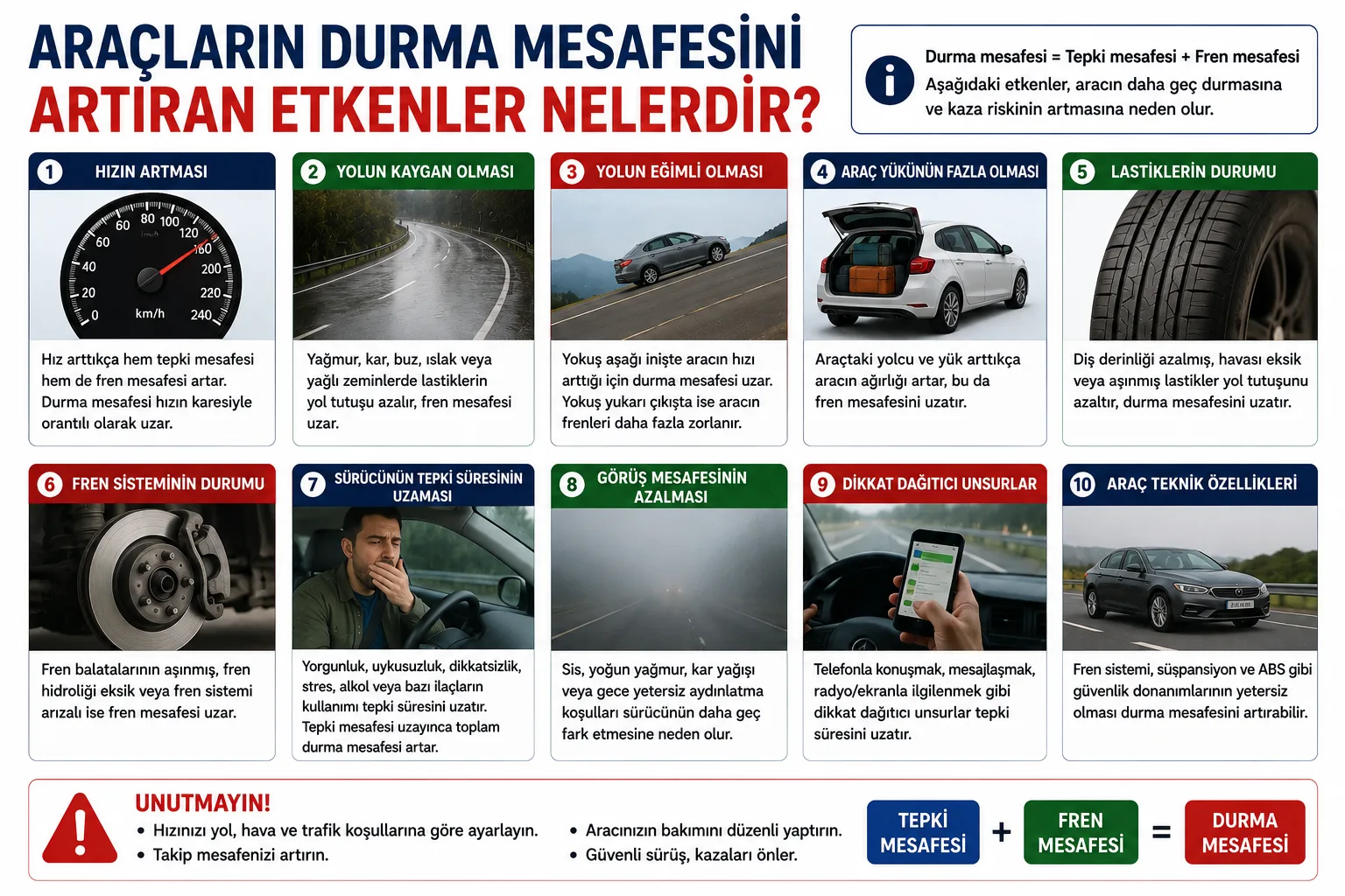 Araçların Durma Mesafesini Artıran Etkenler Nelerdir