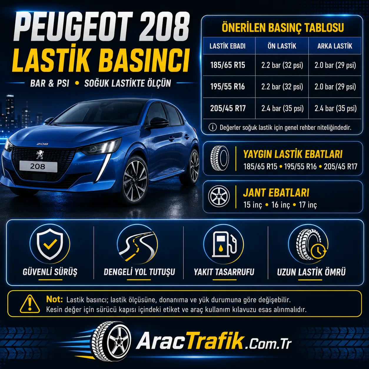 Peugeot 208 lastik basıncı