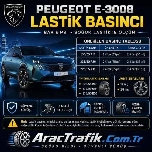 Peugeot e - 3008 Lastik Basıncı Peugeot e 3008 Lastik Basıncı