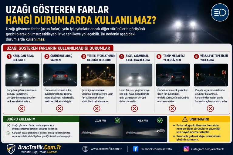 Uzağı Gösteren Farlar Hangi Durumlarda Kullanılmaz?
