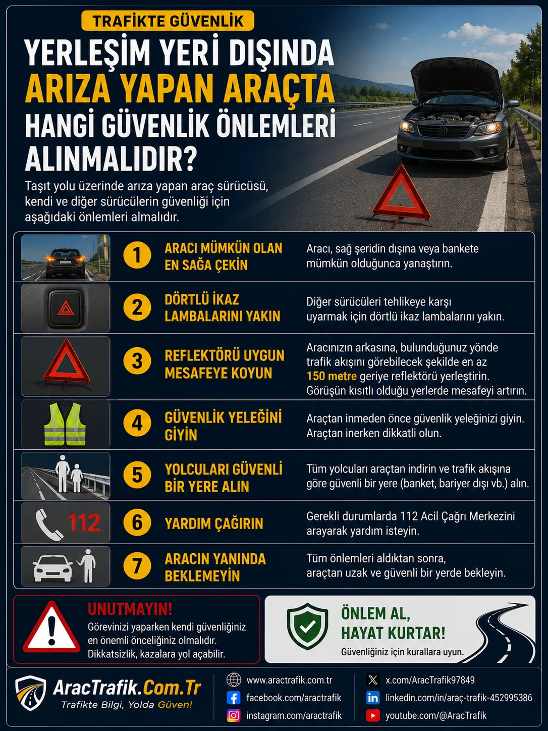Yerleşim Yeri Dışında Arıza Yapan Araçta Hangi Güvenlik Önlemleri Alınmalıdır?