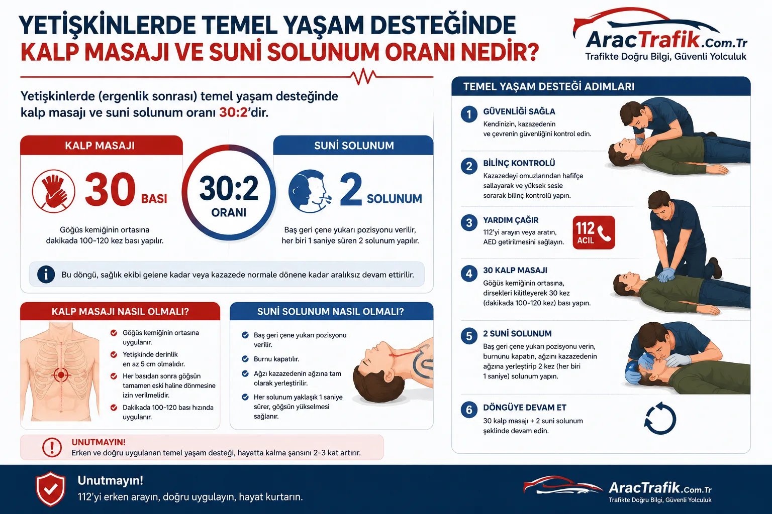 Yetişkinlerde temel yaşam desteğinde kalp masajı ve suni solunum oranı nedir